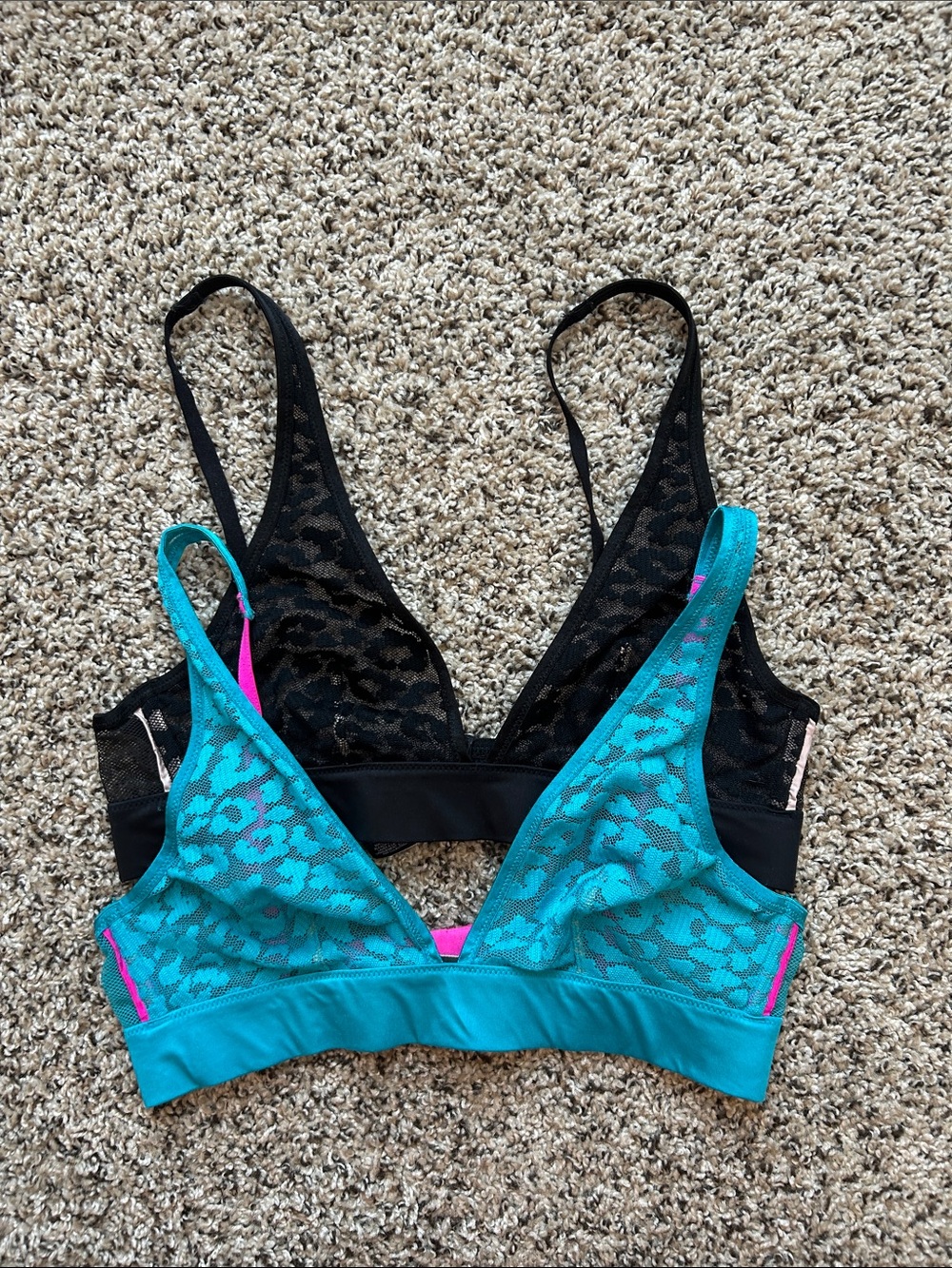 Victoria's Secret Turquoise & Black Lace Bralette Set